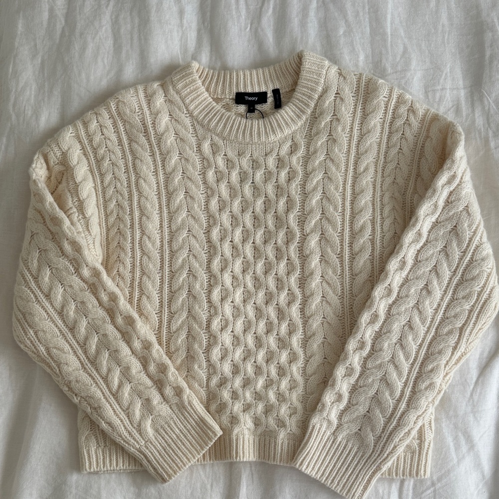 THEORY
Cable Knit Wool-Cashmere Aran Sweater Ivory M - Picture 6 of 11